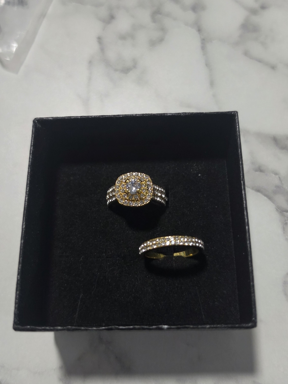 SHEIN Gold and Silver Tone Cubic Stone Bridal Ring Set